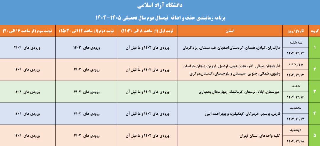 آغاز فرآیند حذف و اضافه نیمسال دوم سال تحصیلی ۱۴۰۵–۱۴۰۴ دانشگاه آزاد اسلامی از ۱۲ اسفند ماه